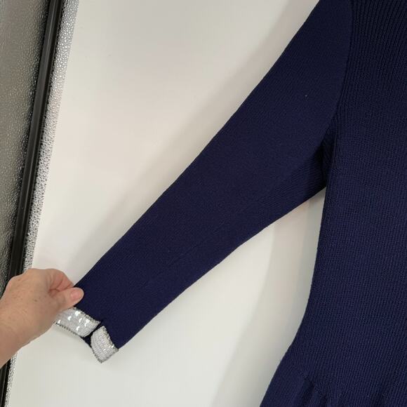 VTG Don Sayres for Wellmore Midi Dress Size 10 Blue Wool Blend Knit Sequin Party - Picture 6 of 8
